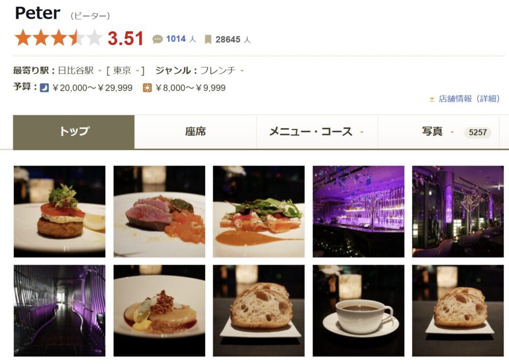 日比谷 Peter 記念日 ディナー 食べログ